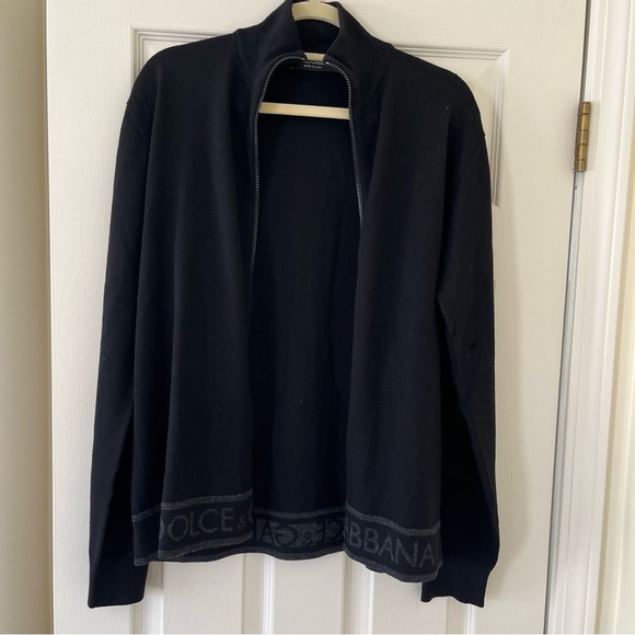 Dolce & Gabbana 100% Virgin Wool Black Zip-Up Cardigan, Size IT 50 / US XL - Picture 6 of 9